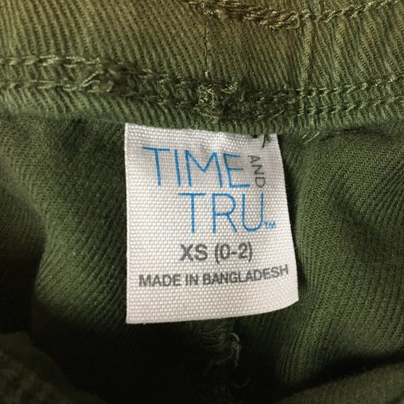 Time Tru Pants 0 2 XS Olive Green Solid Mid Rise Pull On Cuffed Crop Loose Army - Picture 9 of 14